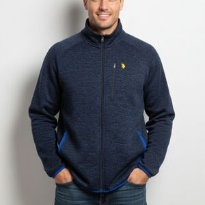 Us Polo Assn Brushed Fleece Jacket 3XLT Navy Blue Yellow Logo